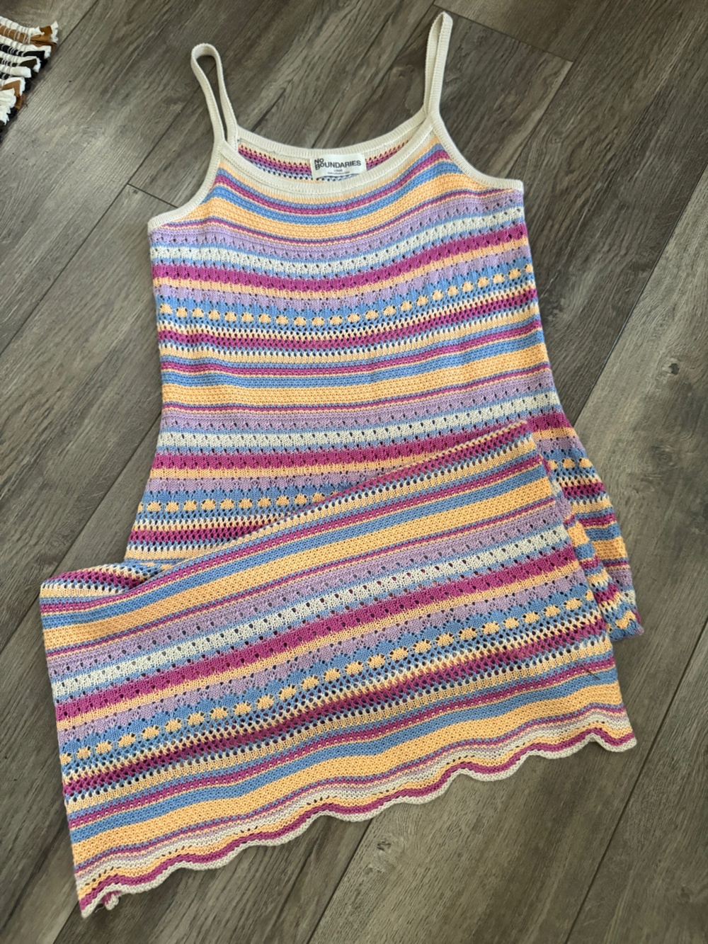 No Boundaries Pastel Striped Open Knit Maxi Dress Scalloped Hem Large - Picture 12 of 12